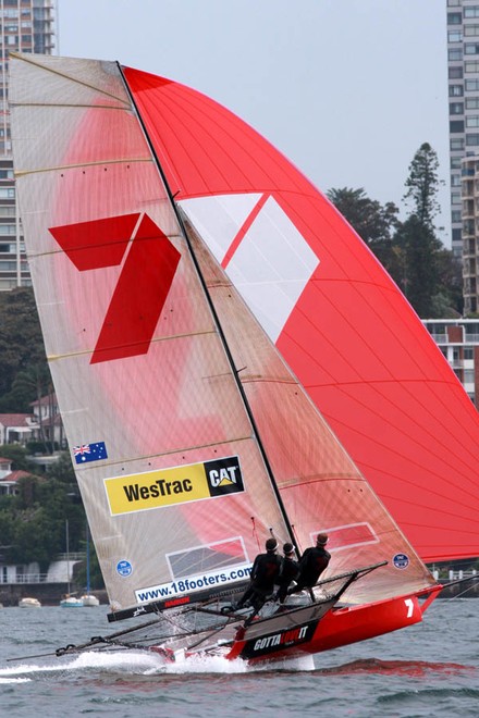 Gotta Love It 7 head for the finish line in race 7 - Giltinan 18ft Skiff Championship 2012 © Frank Quealey /Australian 18 Footers League http://www.18footers.com.au